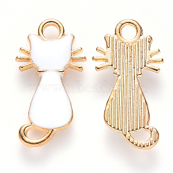 Alloy Enamel Pendants, Cat Shape, Light Gold, White, 22x12x2~3mm, Hole: 2mm(X-ENAM-S121-033B)