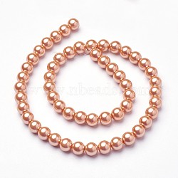 Eco-Friendly Dyed  Glass Pearl Round Beads Strands, Grade A, Cotton Cord Threaded, Dark Orange, 8mm, Hole: 0.7~1.1mm, about 52pcs/strand, 15 inch(HY-A002-8mm-RB057)