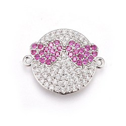 Brass Micro Pave Cubic Zirconia Links, Flat Round with Face, Colorful, Platinum, 18.5x22x3mm, Hole: 1.2mm(KK-I648-05P)