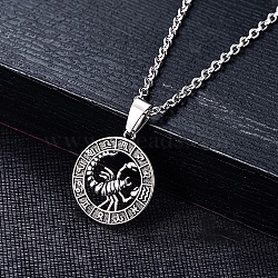 Stainless Steel Pendants, Stainless Steel Color, Flat Round with Constellation Charm, Scorpio, 28x25mm(PW-WG33219-10)