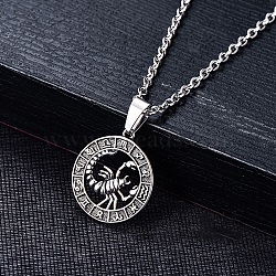 Non-Tarnish Stainless Steel Pendants, Stainless Steel Color, Flat Round with Constellation Charm, Scorpio, 28x25mm(PW-WG33219-10)