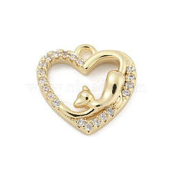 Brass Micro Pave Cubic Zirconia Pendant, Heart, Golden, 12x13x3mm, Hole: 1.2mm(KK-H467-01G)