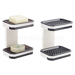 2 Sets 2 Colors 2-Tier Plastic Soap Dishes, Non-Perforating Sucker Hanging Layer, Draining Soap Savers for Bar Soap, Rectangle, Mixed Color, 133.5x108x170mm, 1 set/color(AJEW-GA0005-75)