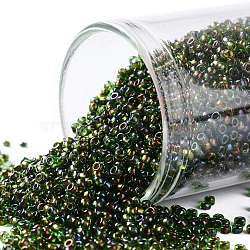 TOHO Round Seed Beads, Japanese Seed Beads, (247) Inside Color AB Jonquil/Dk Plum Lined, 15/0, 1.5mm, Hole: 0.7mm, about 15000pcs/50g(SEED-XTR15-0247)