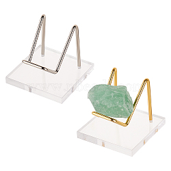 2Pcs 2 Colors Square Transparent Acrylic Mineral Crystal Display Stands, Rough Gemstone Storage Rack with Iron Holder, Platinum & Golden, 5x5x4.5cm, 1pc/color(ODIS-FG0001-60A)