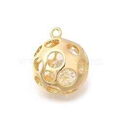 Brass with Cubic Zirconia Pendants, Globe Charms, Hollow, Real 18K Gold Plated, 20x17mm, Hole: 1.6mm(KK-E792-12G)