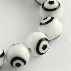 Round Handmade Evil Eye Lampwork Beads, White, 6mm, Hole: 1mm, about 64pcs/strand, 14.1 inch(LAMP-R114-6mm-06)