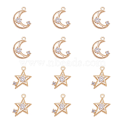 NBEADS Brass Micro Pave Cubic Zirconia Pendants, Star and Moon, Clear, Real 18K Gold Plated, 68x52x1.1mm(KK-NB0001-02G)