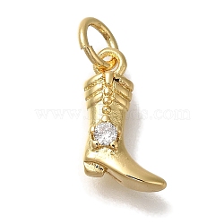 Rack Plating Brass Micro Pave Cubic Zirconia Charms, Cadmium Free & Lead Free, Long-Lasting Plated, Boot, Real 18K Gold Plated, 12x8x3.5mm, Hole: 3mm(KK-I720-46G)