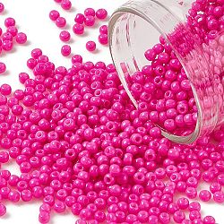 12/0 Grade A Round Glass Seed Beads, Baking Paint, Magenta, 12/0, 2x1.5mm, Hole: 0.7mm, about 30000pcs/bag(SEED-Q009-FJX24)