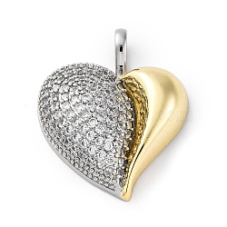 Brass Micro Pave Cubic Zirconia Pendants, Real 18K Gold Plated, Platinum, Heart, 29.5x24.5x7.5mm, Hole: 3.5x6.5mm(KK-S510-32GP-01)