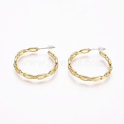 Semicircular Brass Cable Chain Stud Earrings, Half Hoop Earrings, with 925 Sterling Silver Pin and Plastic Ear Nuts, Long-Lasting Plated, Golden, 29.5x3.5mm, Pin: 0.7mm(EJEW-E196-06G)