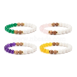 Mixed Stone & Wood Round Beads Stretch Bracelets for Women, Mixed Color, Inner Diameter: 2-1/8 inch(5.4cm)(BJEW-JB07503)