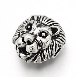 Tibetan Style Alloy Lion Head Beads, Antique Silver, 12x13x9.5mm, Hole: 2mm(TIBEB-E073-01AS)