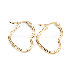 201 Stainless Steel Hoop Earrings, with 304 Stainless Steel Pins, Heart, Golden, 12 Gauge, 24x19.5x2mm, Pin: 1x0.7mm(X-EJEW-I245-27F)