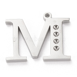 304 Stainless Steel Letter Pendant Rhinestone Settings, Stainless Steel Color, Letter.M, M: 15x18.5x1.5mm, Hole: 1.2mm, Fit for 1.6mm rhinestone(STAS-J028-01M)