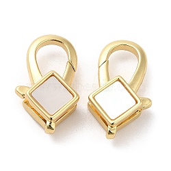 Rack Plating Brass Lobster Claw Clasps, with Shell, Cadmium Free & Lead Free, Real 18K Gold Plated, Long-Lasting Plated, Rhombus, 18x11x6mm, Hole: 3.2x1.2mm(KK-C025-02H-G)