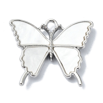 Acrylic Charms, with Alloy Finding, Butterfly Charms, White, 25x30x3.5mm, Hole: 3mm