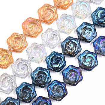 Electroplate Transparent Glass Beads Strands, Flower, Mixed Color, 16x14.5x7.5mm, Hole: 1mm, about 40Pcs/strand, 24.80 inch(63cm)