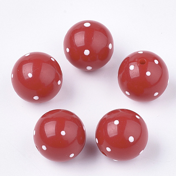 Acrylic Beads, Round with Spot, Red, 19.5~20x19mm, Hole: 2.5mm