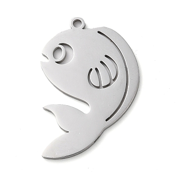 304 Stainless Steel Pendants, Fish Charms, Stainless Steel Color, 33x28x1.5mm, Hole: 2mm