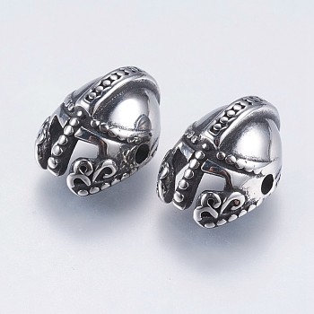 304 Stainless Steel Beads, Gladiator Helmet, Antique Silver, 15x11.5x9mm, Hole: 1.5mm