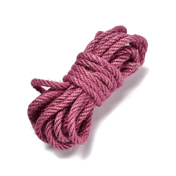 5M Round Twisted Jute Cord, Jute String, Jute Twine, for Jewelry Making, Cerise, 6mm, about 5.47 Yards(5m)/Skein