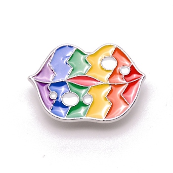 Alloy Enamel Brooches, Enamel Pin, with Butterfly Clutches, Platinum, Lip, Colorful, 19.5x20x10mm