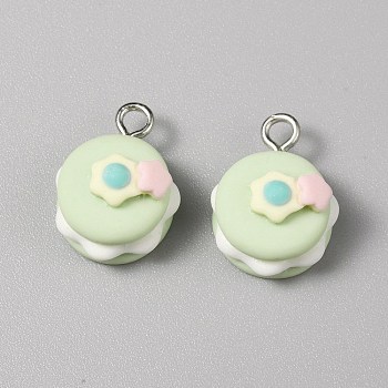 Opaque Resin Pendants, Cake Charms, Imitation Food, with Platinum Tone Iron Loops, Light Green, 18.5x14x10mm, Hole: 2.2mm