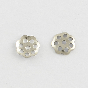 304 Stainless Steel Flower Bead Caps, Stainless Steel Color, 6x0.5mm, Hole: 1mm