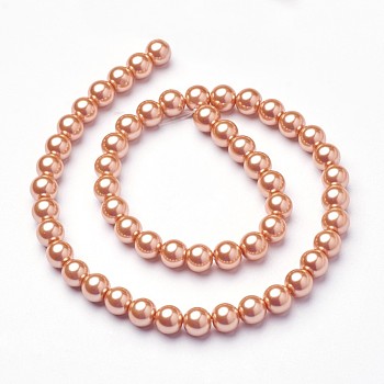 Eco-Friendly Dyed  Glass Pearl Round Beads Strands, Grade A, Cotton Cord Threaded, Dark Orange, 8mm, Hole: 0.7~1.1mm, about 52pcs/strand, 15 inch