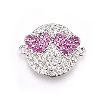 Brass Micro Pave Cubic Zirconia Links, Flat Round with Face, Colorful, Platinum, 18.5x22x3mm, Hole: 1.2mm