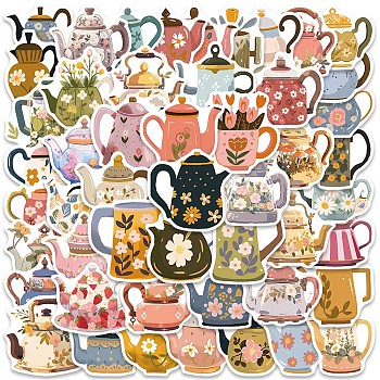 50Pcs PVC Adhesive Waterproof Stickers Self-Adhesive Stickers, Teapot, for DIY Photo Album Diary Scrapbook Decoration, Bottle, 40~80mm