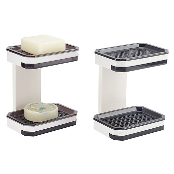 2 Sets 2 Colors 2-Tier Plastic Soap Dishes, Non-Perforating Sucker Hanging Layer, Draining Soap Savers for Bar Soap, Rectangle, Mixed Color, 133.5x108x170mm, 1 set/color