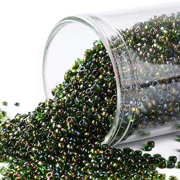 TOHO Round Seed Beads, Japanese Seed Beads, (247) Inside Color AB Jonquil/Dk Plum Lined, 15/0, 1.5mm, Hole: 0.7mm, about 15000pcs/50g