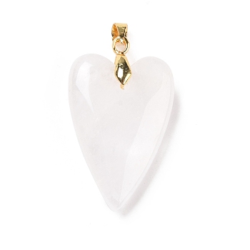 Natural Quartz Crystal Pendants, Rock Crystal Pendants, with Rack Plating Golden Plated Brass Findings, Long-Lasting Plated, Heart, 32~34x20x8mm, Hole: 4x4mm
