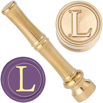 1Pc Golden Tone Brass Wax Seal Stamp Head with Bamboo Stick Shaped Handle, for Greeting Card Making, Letter L, 74.5x15mm