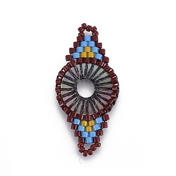 MIYUKI & TOHO Handmade Japanese Seed Beads Links, Loom Pattern, Rhombus, Black, 31~32x15~15.7x1.7~2.1mm, Hole: 1.4~1.8mm