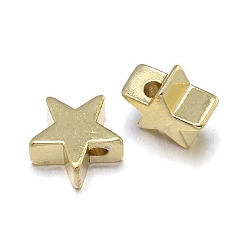 Star Brass Beads, Lead Free & Nickel Free & Cadmium Free, Real 18K Gold Plated, 8x8x3mm, Hole: 1.3mm
