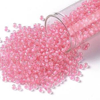 TOHO Round Seed Beads, Japanese Seed Beads, (191C) Pink Lined Crystal, 8/0, 3mm, Hole: 1mm, about 10000pcs/pound