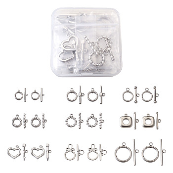 304 Stainless Steel Toggle Clasps, Mixed Shapes, Stainless Steel Color, 18sets/box