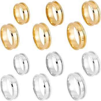 12Pcs 12 Style Stainless Steel Grooved Finger Ring Settings, Ring Core Blank, for Inlay Ring Jewelry Making, Golden & Stainless Steel Color, Inner Diameter: 17~22mm, 1pc/style