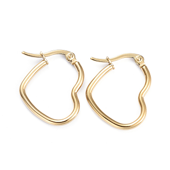 201 Stainless Steel Hoop Earrings, with 304 Stainless Steel Pins, Heart, Golden, 12 Gauge, 27x22x2mm, Pin: 1x0.7mm