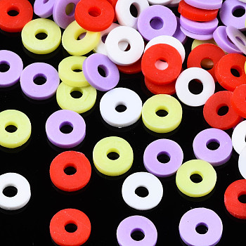 Handmade Polymer Clay Beads, Heishi Beads, for DIY Jewelry Crafts Supplies, Disc/Flat Round, Lilac, 6x1mm, Hole: 2mm, about 26000pcs/1000g