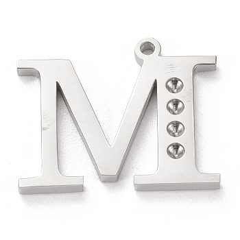 304 Stainless Steel Letter Pendant Rhinestone Settings, Stainless Steel Color, Letter.M, M: 15x18.5x1.5mm, Hole: 1.2mm, Fit for 1.6mm rhinestone