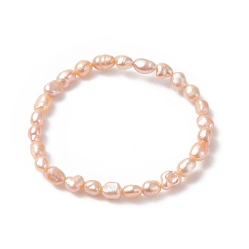 Natural Pearl Beaded Stretch Bracelet for Women, PeachPuff, Inner Diameter: 2-1/4 inch(5.6cm)