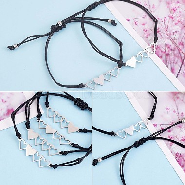 4Pcs 4 Style 430 Stainless Steel Heart Link Bracelets Set(JB716A)-2
