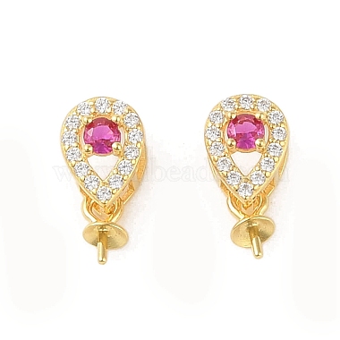 Real 18K Gold Plated Hot Pink Sterling Silver+Cubic Zirconia Peg Bails