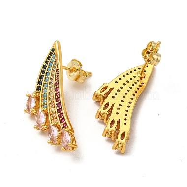 Rack Plating Brass Micro Pave Cubic Zirconia Stud Earrings(EJEW-P221-11G)-2
