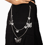 Iron Double Layer Tassel Trousers Chains, Punk Style Decorative Chain Belts, Platinum, Butterfly, 450mm(WG053FD-06)